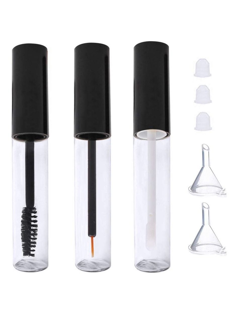 10 ml Empty Mascara Tube, 3 Pcs Eyeliner Tube and Lip Gloss Tubes, Black Eyelash Cream Container Bottle with Funnels Transfer Pipettes