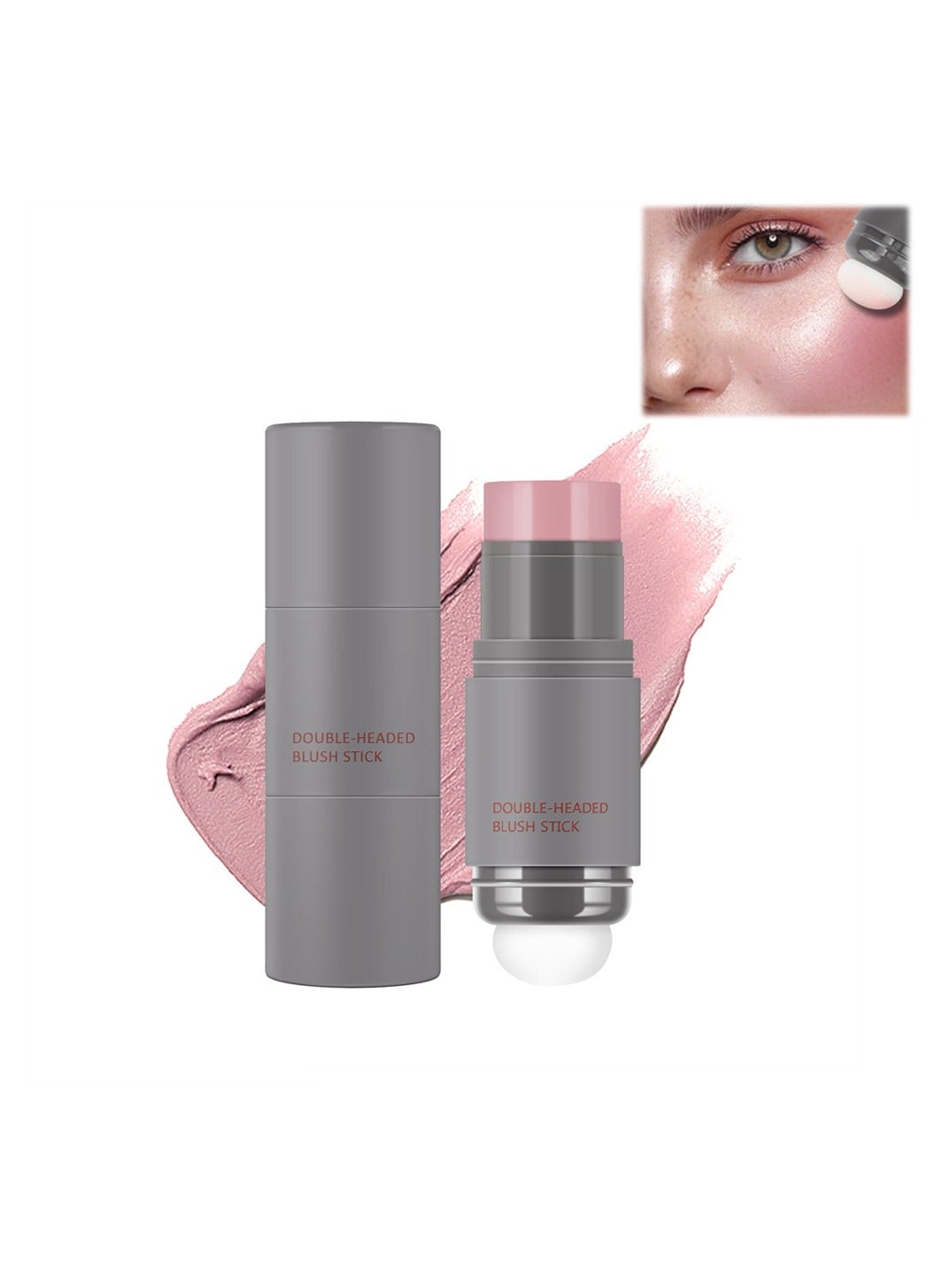 Cheek Blush Stick, Dual-ended Blush Stick With Sponge, Cream Contour Stick, 3-in-1 Cheek Blush & Lip Tint & Eyeshadow Moisturizing Lightweight Multi-Stick Blush, Natural And Long-lasting