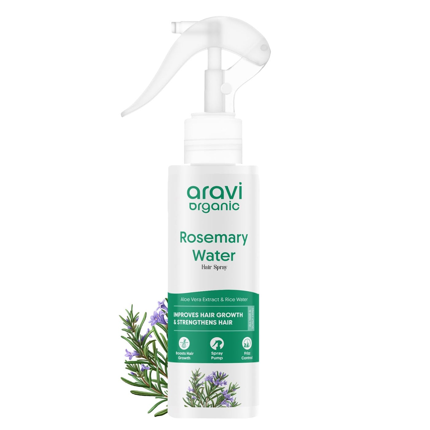 Aravi Organic Rosemary Water Hair Spray with Aloe Vera & Rice Water | Stimulates Hair Follicles, Boosts Hair Growth & Thickness, Reduces Hair Fall, Breakage & Dandruff | For Men & Women - 100ml