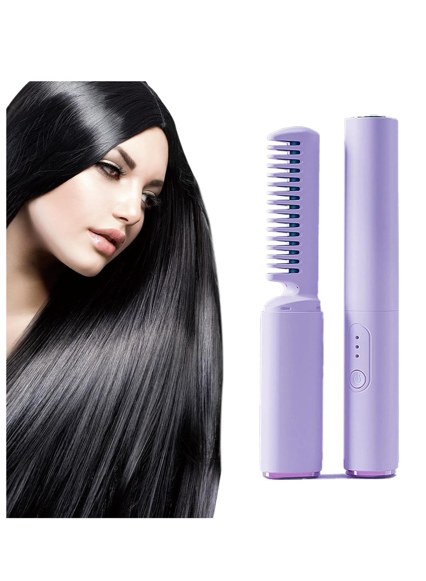 Rechargeable Mini Hair Straightener, Portable Cordless Hair Straightener,Electric Hot Comb Hair Straightener, Negative Ion Hair Straightener Brush, Travel Flat Iron for Hair Mini Cordless (Purple)