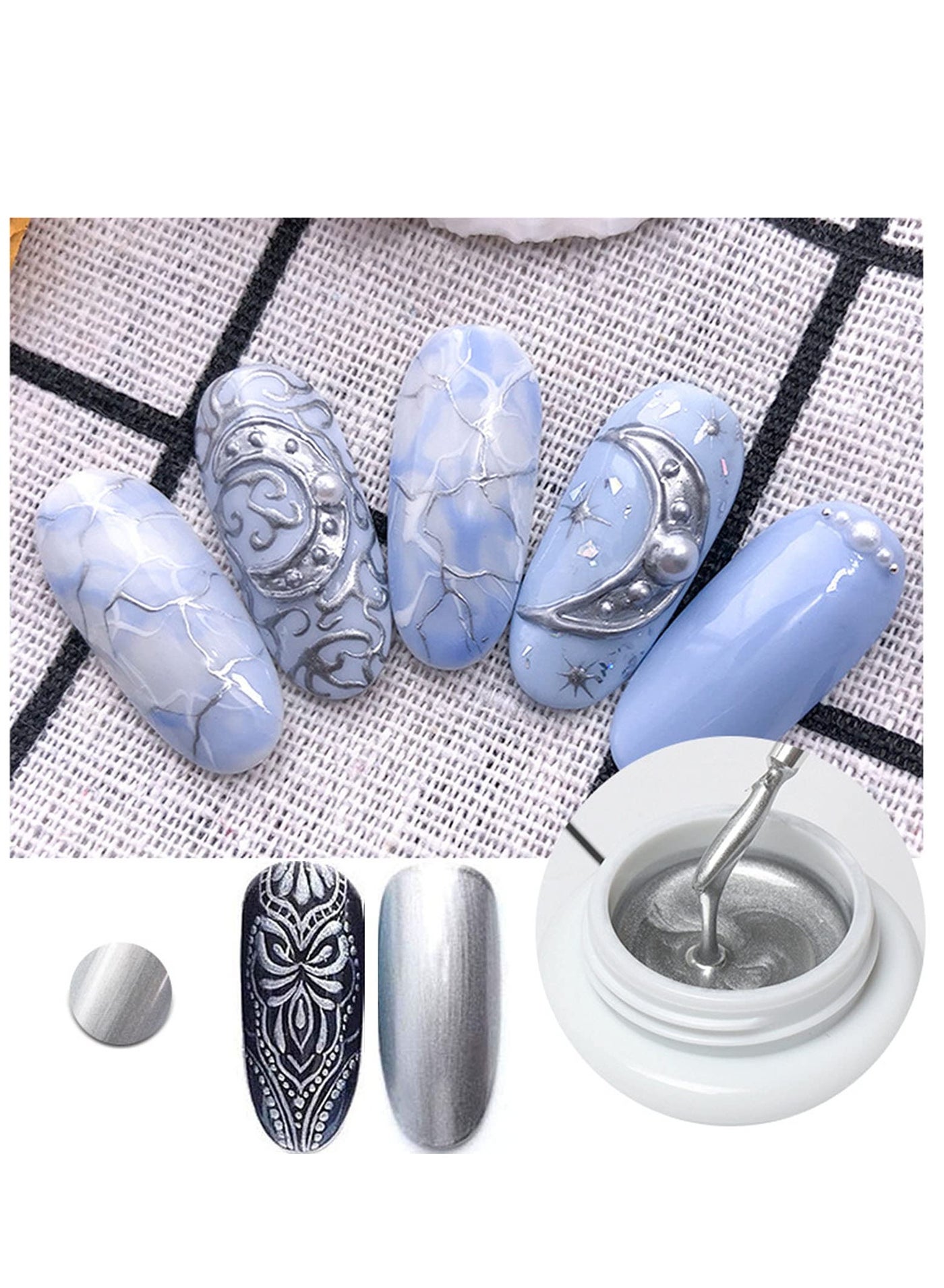 Metallic Gel Nail Polish,  Metallic Painted Nail Gel Painting Drawing UV Gel Polish, DIY Design Creative Gel Polish Painting Drawing Nail Design Gel for Nail Art (Silver Color)