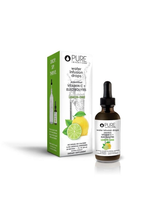 Antioxidant Vitamin C + Electrolytes - Lemon Lime Flavored - Water Infusion Drops - No Sugar, Calories, or Artificial Sweeteners - 30 Servings - 1oz Each
