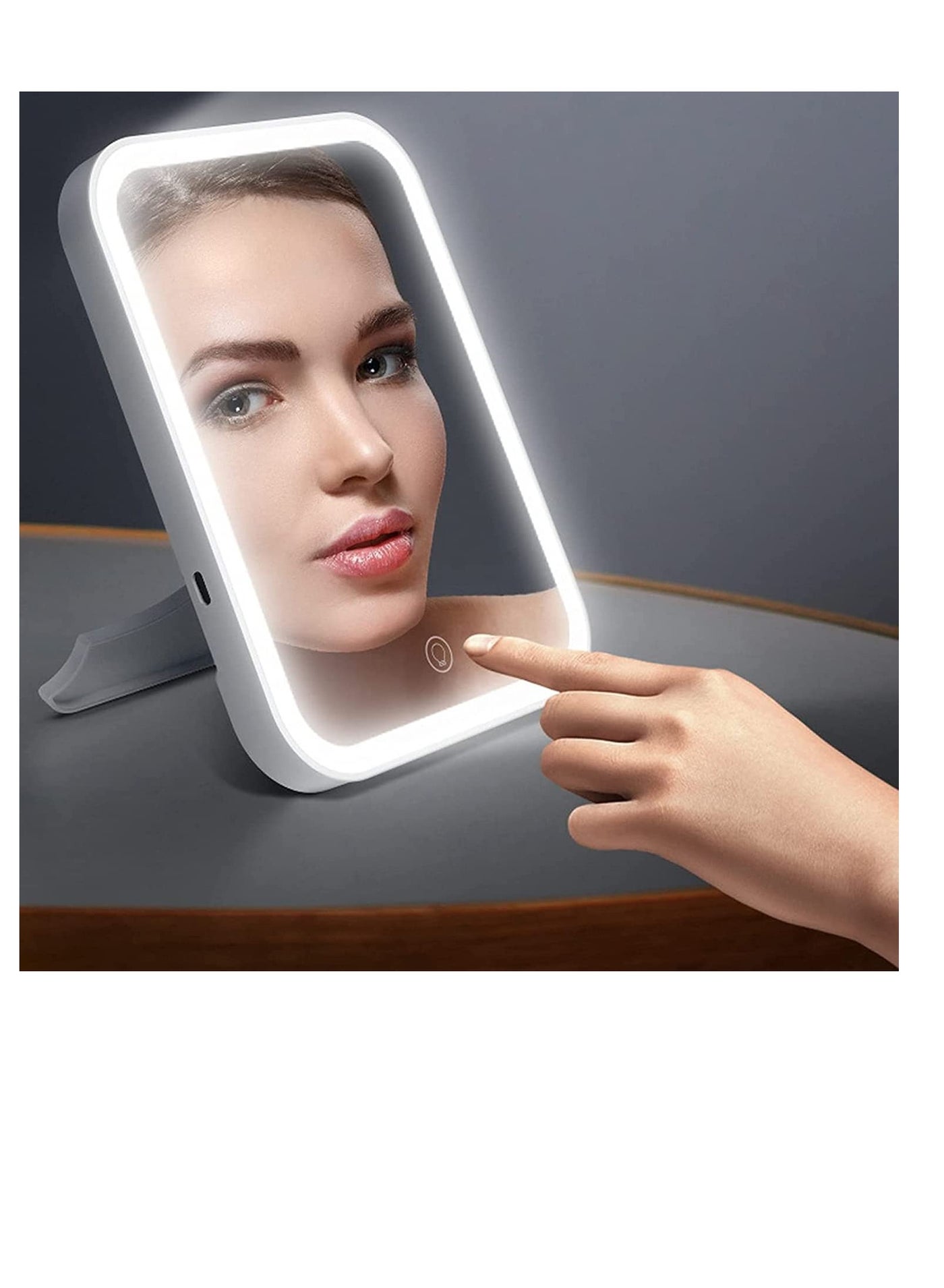 Makeup Mirror with Light and Magnifying Lighted Vanity with Touch Screen Dimmable Intelligent Switch Portable and Foldable Stand Makeup Mirror for Tabletop Bathroom 3 Color