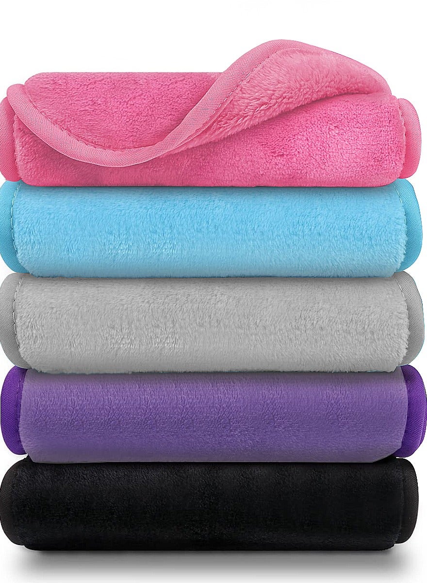 Reusable Makeup Remover Cloth Face Towel [5 Per Pack] [Machine Washable] [15.7x6.6 inch] - Hot Pink, Lavender, Pink, Blue, Grey