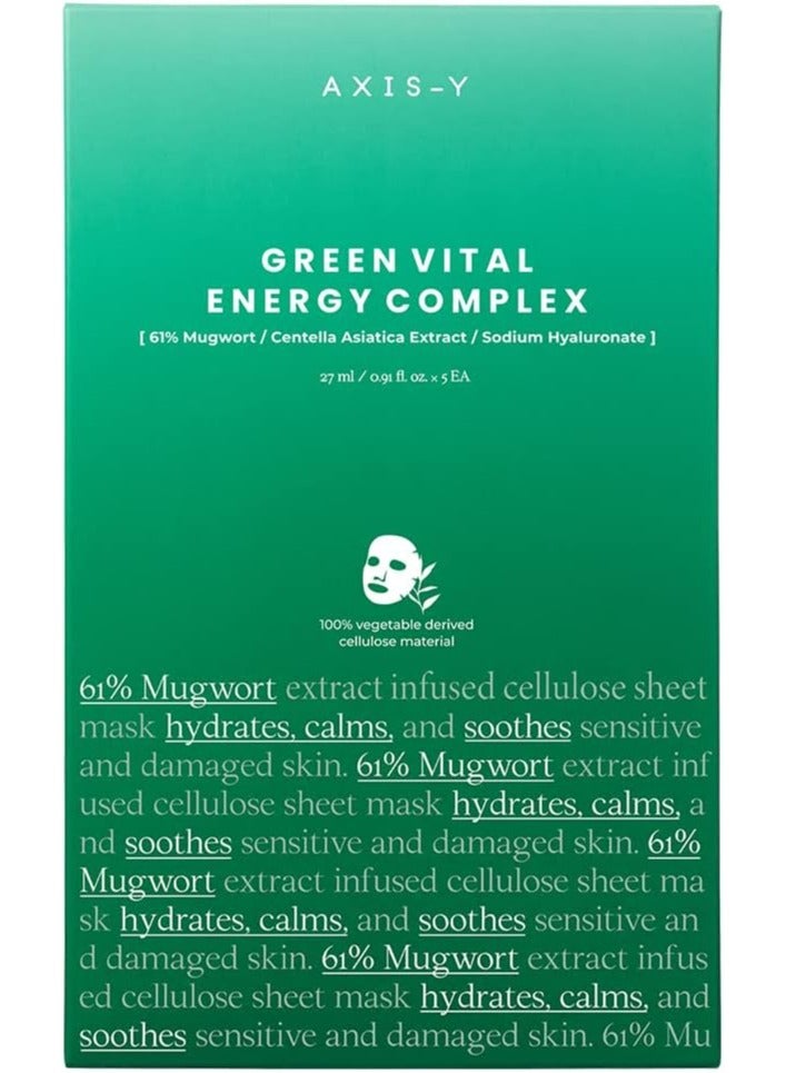 Mugwort Green Vital Energy Complex Sheet Mask 27 ml Essence | 5 pcs | Natural Ingredients | Soothing Mask | Hydrating Facial Mask Sheet | Korean Skincare | 27ml / 0.91 fl. oz.