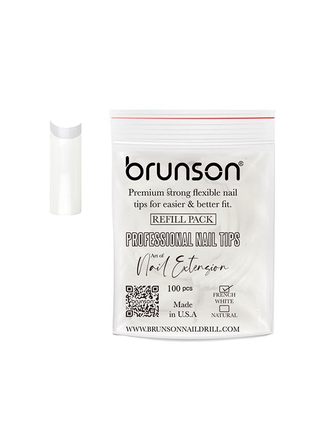 False Nail Tips False Classic French White Professional Refill Pack 100 Pieces - Size 4, CLFCN4