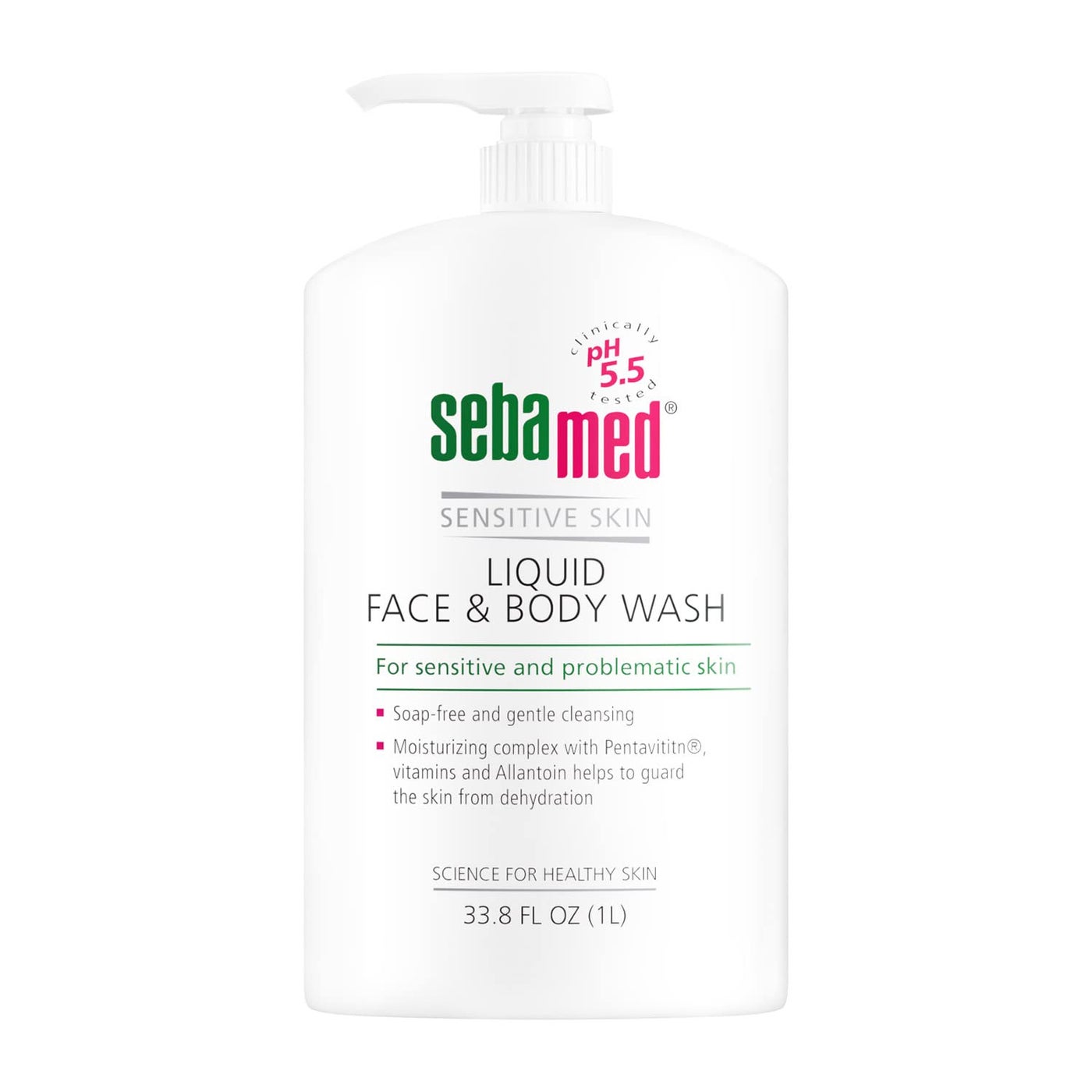 SEBAMED Sensitive Skin Face and Body Wash for Men and Women, pH 5.5, Mild Gentle Hydrating Cleanser, Hypoallergenic Body Wash, Dermatologist Recommended, 33.8 Fluid Ounces (1 Liter)