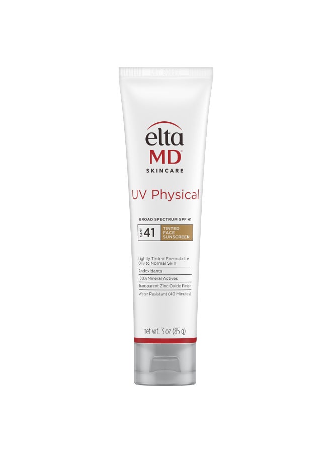 UV Physical Tinted SPF 41 Mineral Facial Sunscreen (3.0 Oz) – Broad-Spectrum UV Protection for Sensitive & Post-Procedure Skin, with Zinc Oxide & Titanium Dioxide, Water-Resistant