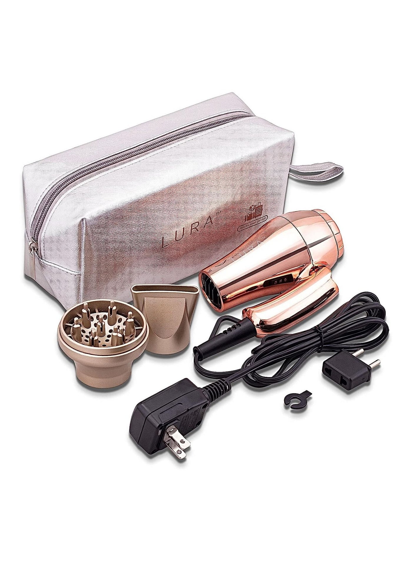 Mini Portable Travel Hair Dryer:Dual Voltage Small Lightweight Blow Dryer with EU Plug,1200W Compact Hairdryer with Folding Handle,with Concentrator&Diffuser Attachment,for Women and Men