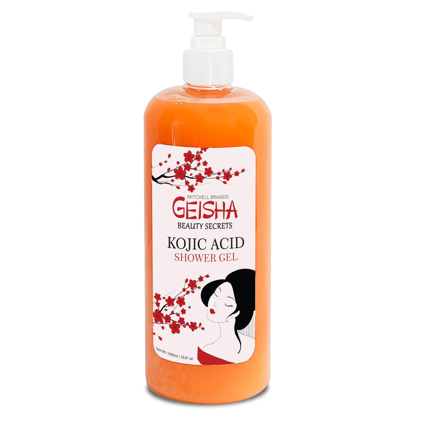 OMIC Geisha, Kojic Acid Skin Brightening Body Wash - 33 Fl oz / 1000 ml - even Out Tone, Radiance, Face and Body Shower Gel, with Coconut Oil and Shea Butter
