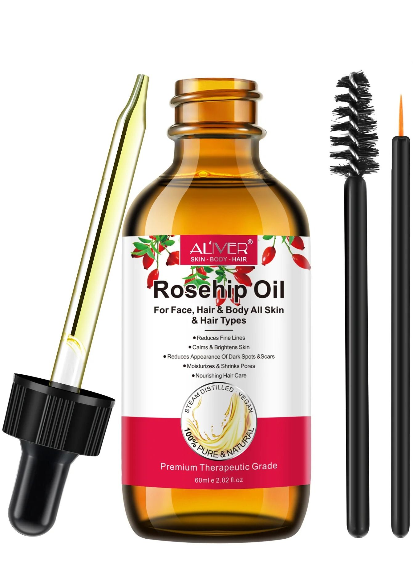 60ml Rosehip Oil for Face and Hair Rosehip Seed Oil Pure Cold Pressed Unrefined Rosehip Oil for Face Hair and Nails Rose Hips Essential Oil Skin Care Moisturizer