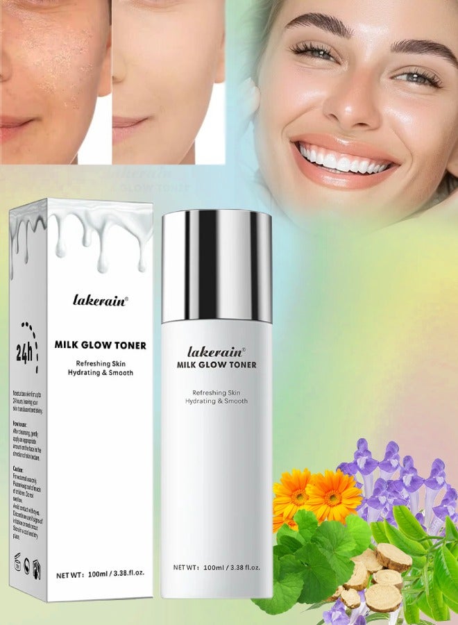 100ml Milk Glow Toner for Face Deep Hydrating Milky Facial Toner with Niacinamide Refreshing Skin Moisturizer and Smooth Rice Face Ferment Filtrate Toner Skin Care Milk Skin Toner