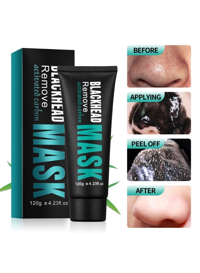 Blackhead Remover Mask Activated Charcoal Black Mask, Purifying Blackhead Mask Peel Off Face Mask for Nose Pores Acne Blackhead Facial Mask with Brush and Pimple Extractor Tools