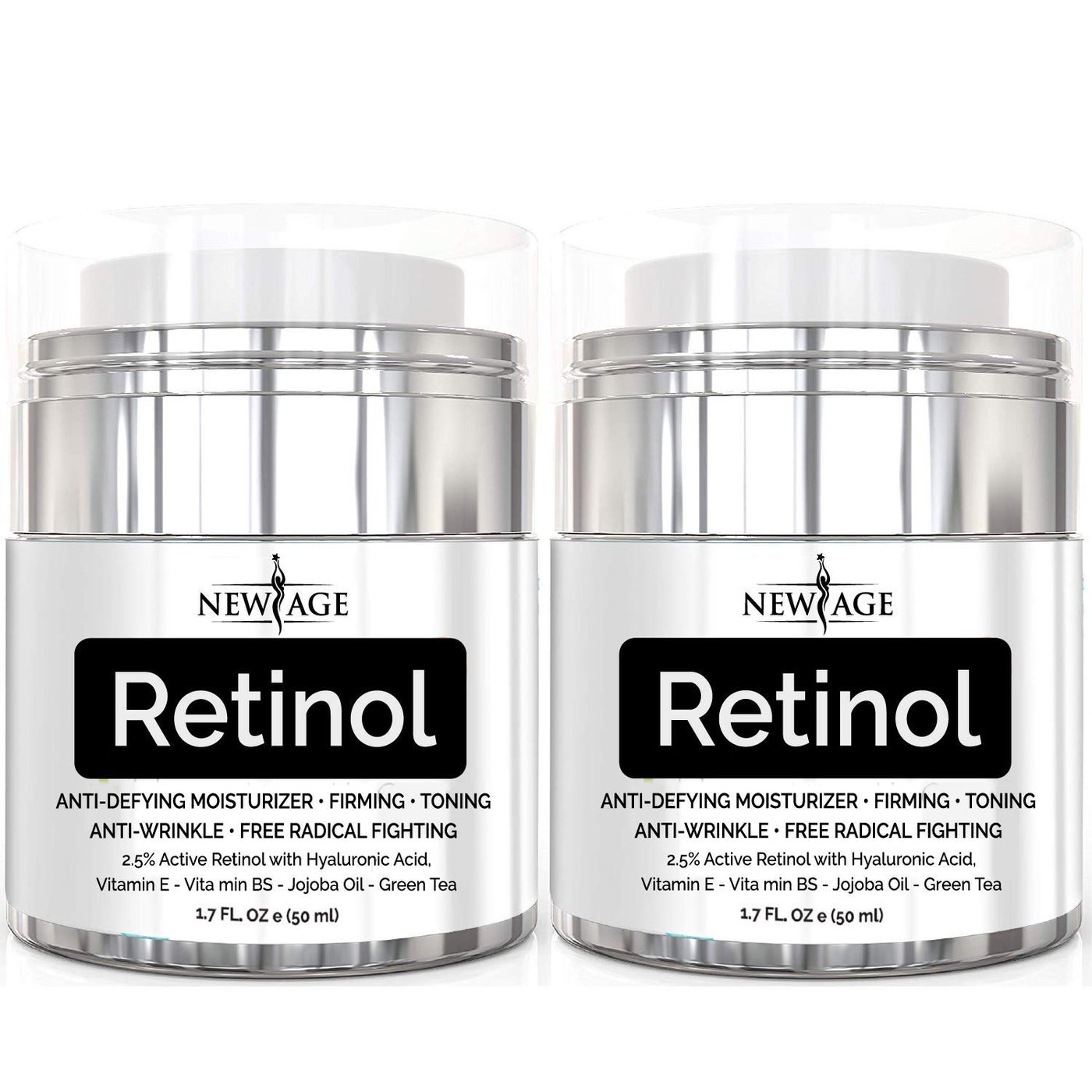 NEW AGE Retinol Cream Neck & Facial Moisturizer Serum with Hyaluronic Acid, Vitamin E - Anti Aging Formula Reduces Wrinkles, Fine Lines-Day and Night Cream 1.7 Fl Oz - 2 Pack - Retinol