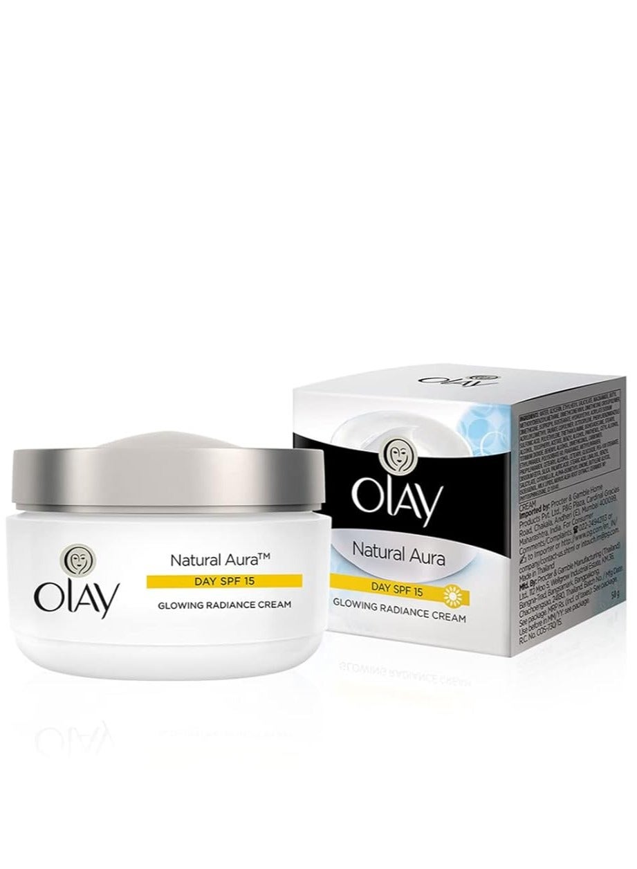 Natural Aura Day Cream with SPF 15 | Glowing Radiance Cream | With Niacinamide and Vitamin E | Normal, Oily, Dry, Combination Skin | 50g