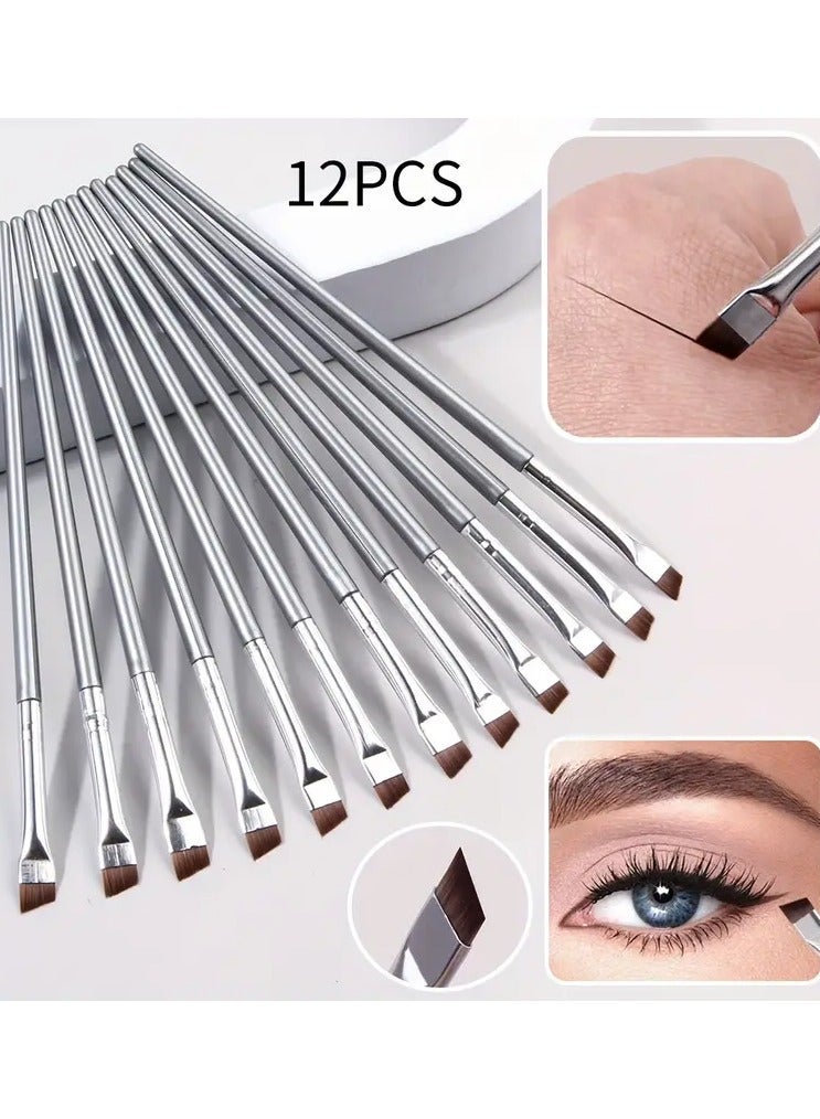 12pcs Ultra-fine Eyeliner Brush Soft Hair Makeup Brush Portable Eyebrow Brush Multi-functional Makeup Tool