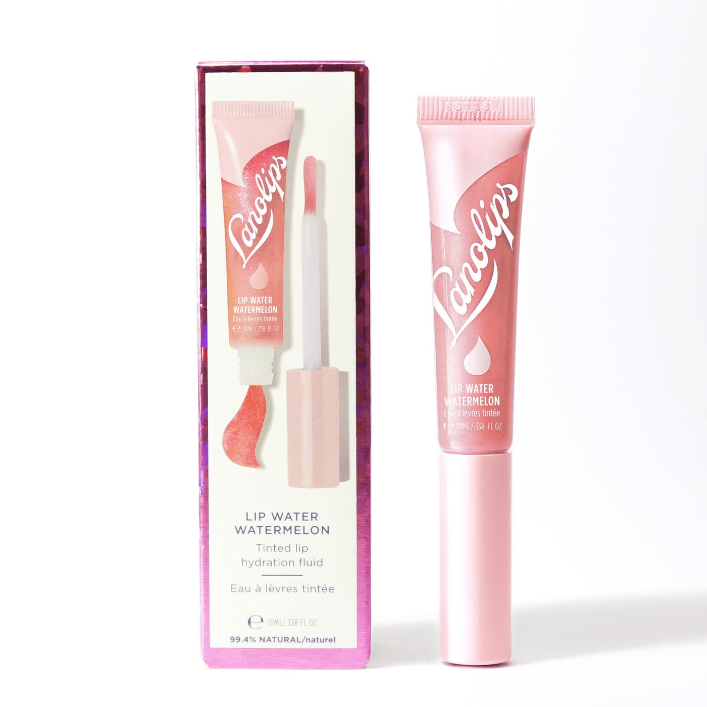 Lanolips Lanolin Lip Water Watermelon - Clear Gloss Serum - Hyaluronic Acid Lip Balm and Shimmer for a Hydrated Glow - Lanolin Oil Moisturizer for Dry, Cracked Skin (10ml / 0.34 fl oz)
