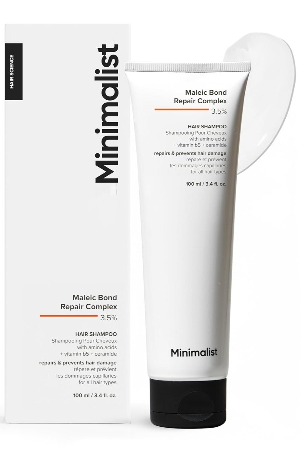 Maleic Bond Repair Complex 3.5% Hair Shampoo with Ceramide, Coconut oil & Betaine - For Damaged & Frizzy Hair - For Women & Men - For All Hair Types - 100 ml