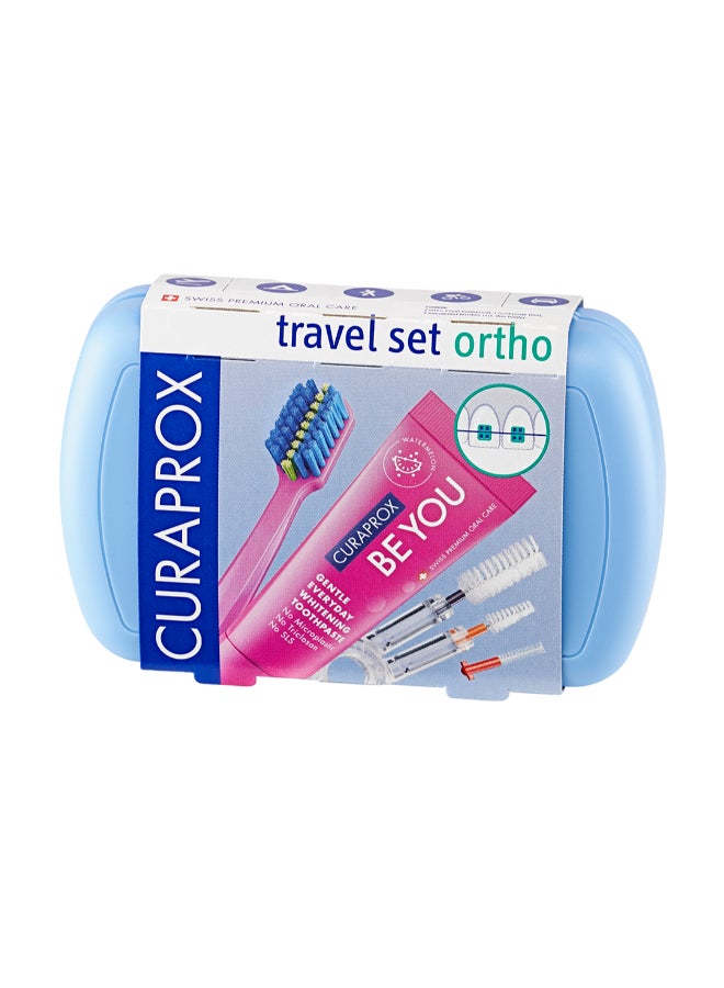 Travel Set Ortho Blue I Includes CS 5460 Travel Toothbrush, 10ml Be You Toothpaste, CPS Prime 07 & 09 Interdental Brushes I Compact Oral Care Kit for On-the-Go