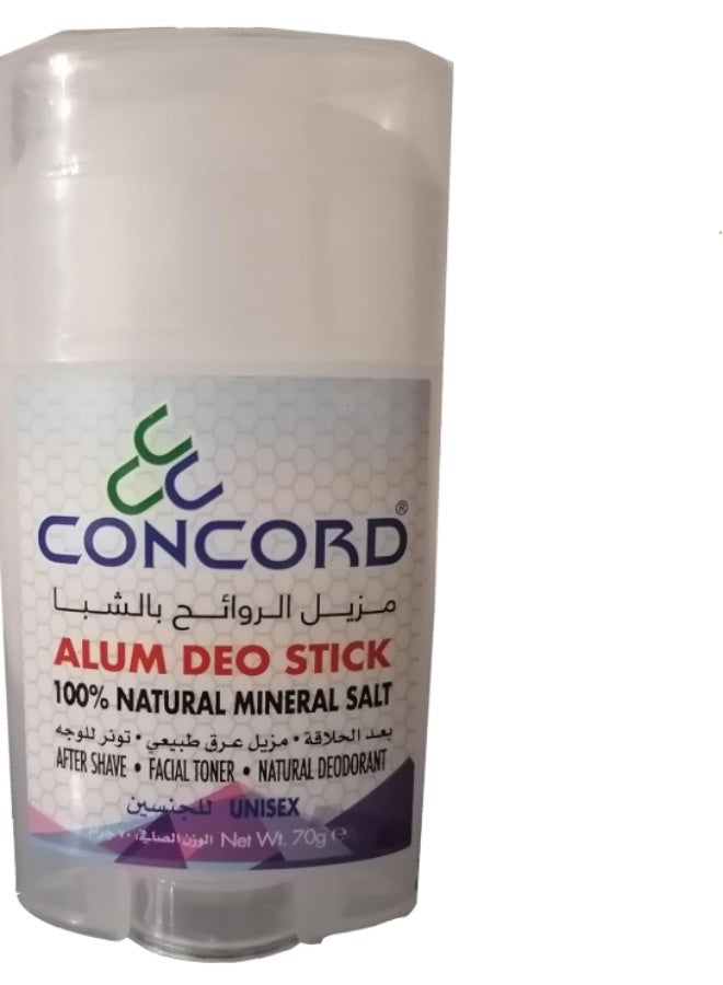 Concord Alum Deo Stick , 100% Natural Mineral Salt - After Shave - Facial Toner - Natural Deodorant - 70g