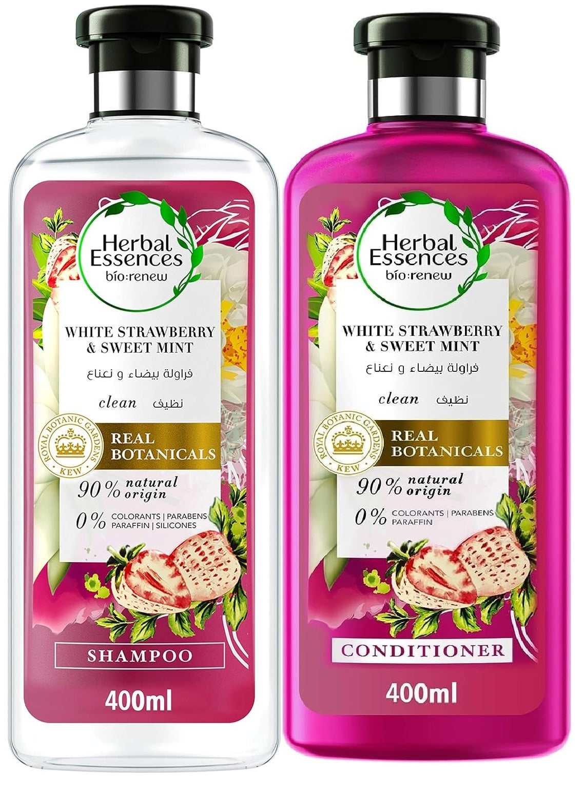Renew Natural Shampoo and Conditioner with White Strawberry and Sweet Mint for Hair Volume 400ml pack of 2