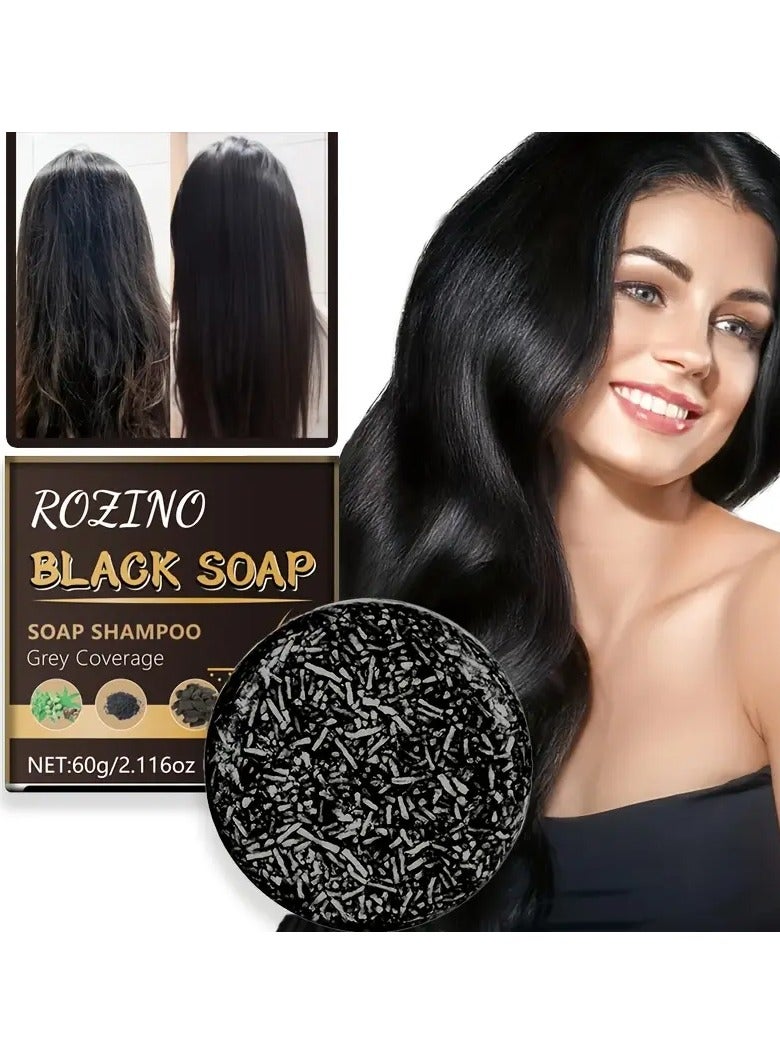 ROZINO Black Soap for Hair, 60g Cream Formula, Moisturizing with Castor Oil, Normal Hair Type, Rich Foam for Soft and Fluffy Cleanse, Gentle Massage, Autumn & Winter Use