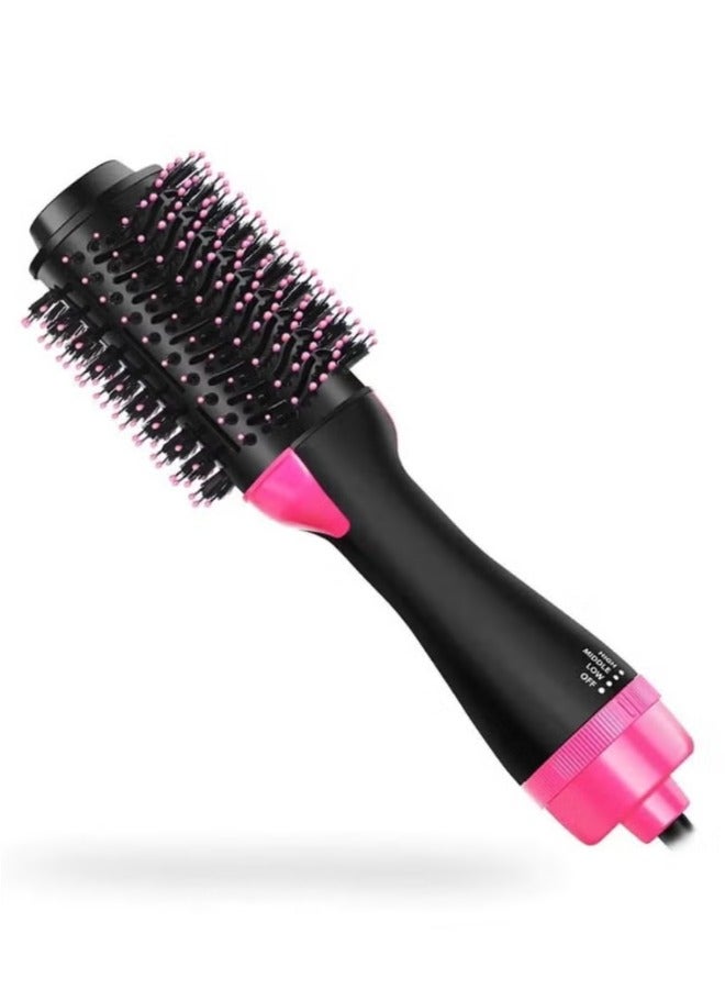 Electric Hair Dryer 3-in-1 Hot Air Brush for Hair Styler Frizz Control, One Step Hair Dryer with 2 changeable Brushhead for Linear and Curly Hair Black/Pink