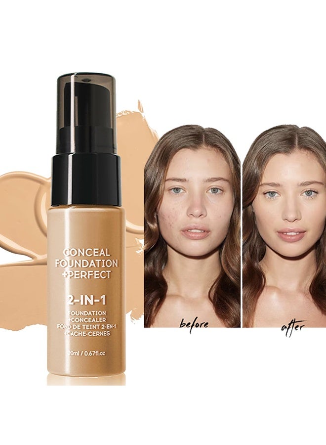 Conceal Foundation +Perfect， for Mature Skin,Oil Control Matte 2 in 1 Concealer liquid Foundation Makeup Waterproof Base- #02 Natural