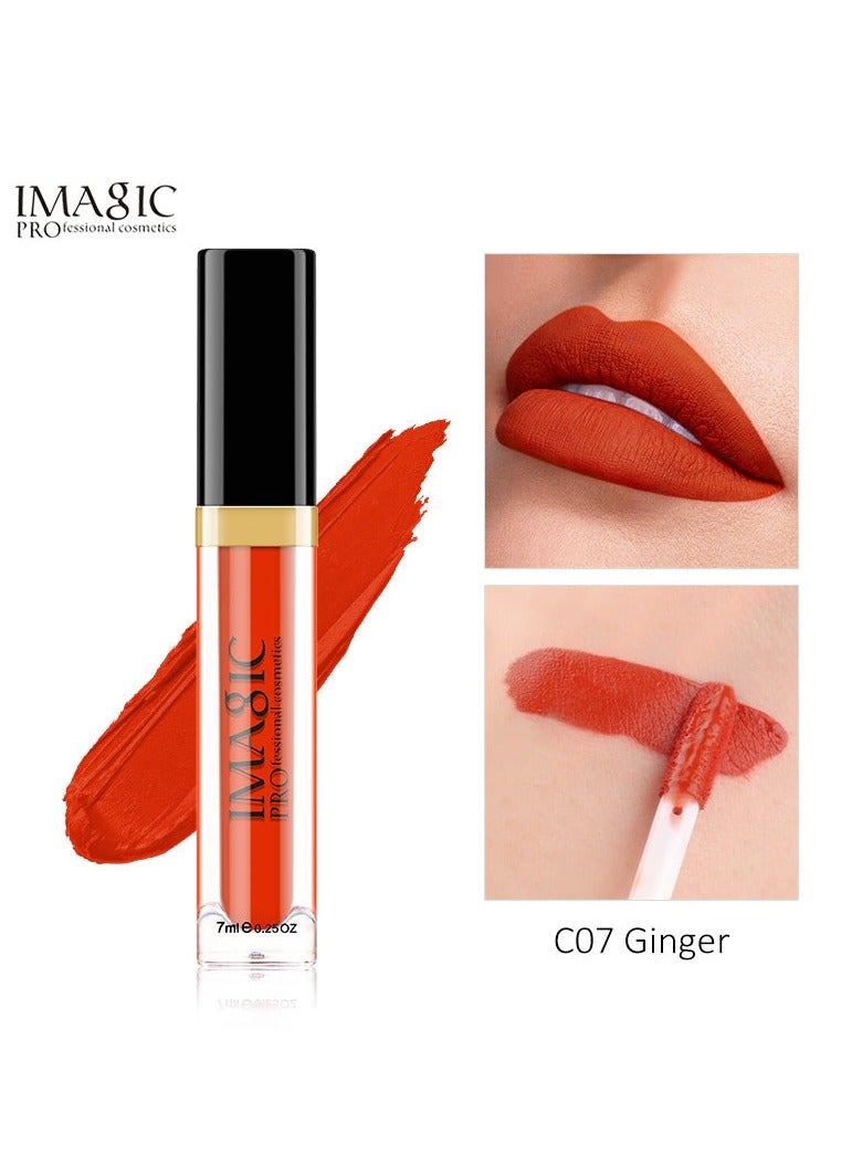 IMAGIC Velvet Lipgloss | 12 Vibrant Colors | Long-Lasting, Highly Pigmented Formula | Soft Applicator for Easy Application (C07 GINGER, 7ML)