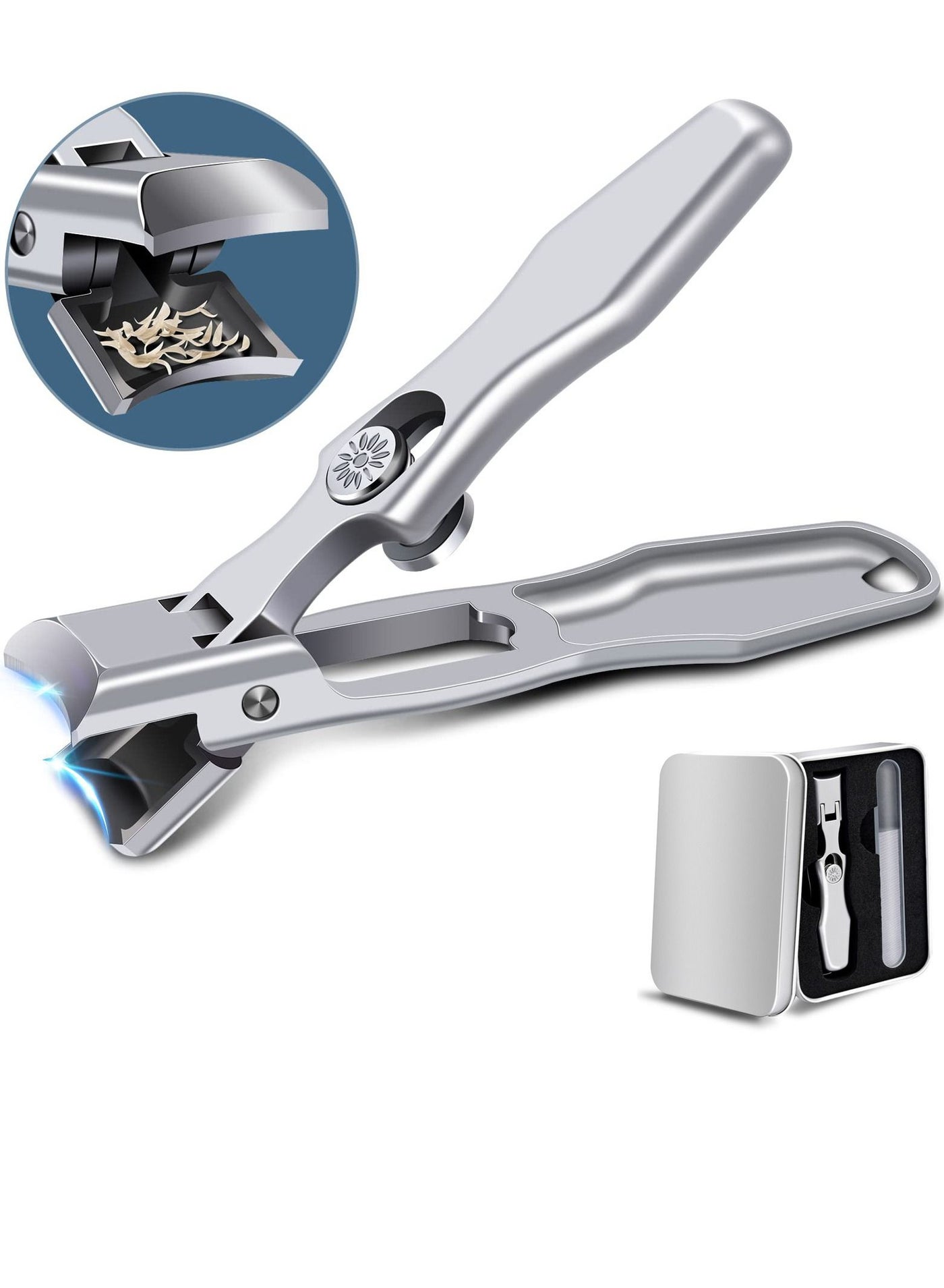 Nail Clippers for Men Thick Nails Professional Extra Large Heavy Duty Toe Nail Clippers for Seniors, Stainless Steel Wide Jaw Opening No Splash Fingernail Cutters Long Handle with Catcher File