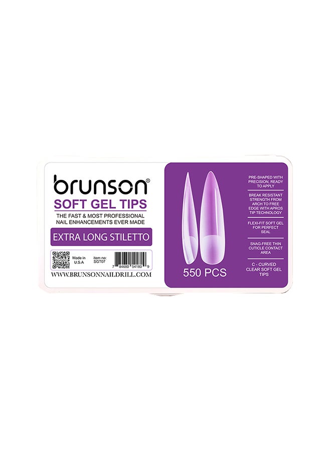 False Nail Tips Soft Gel C-Curved Clear Extra Long Stiletto 550 Pieces SGT07