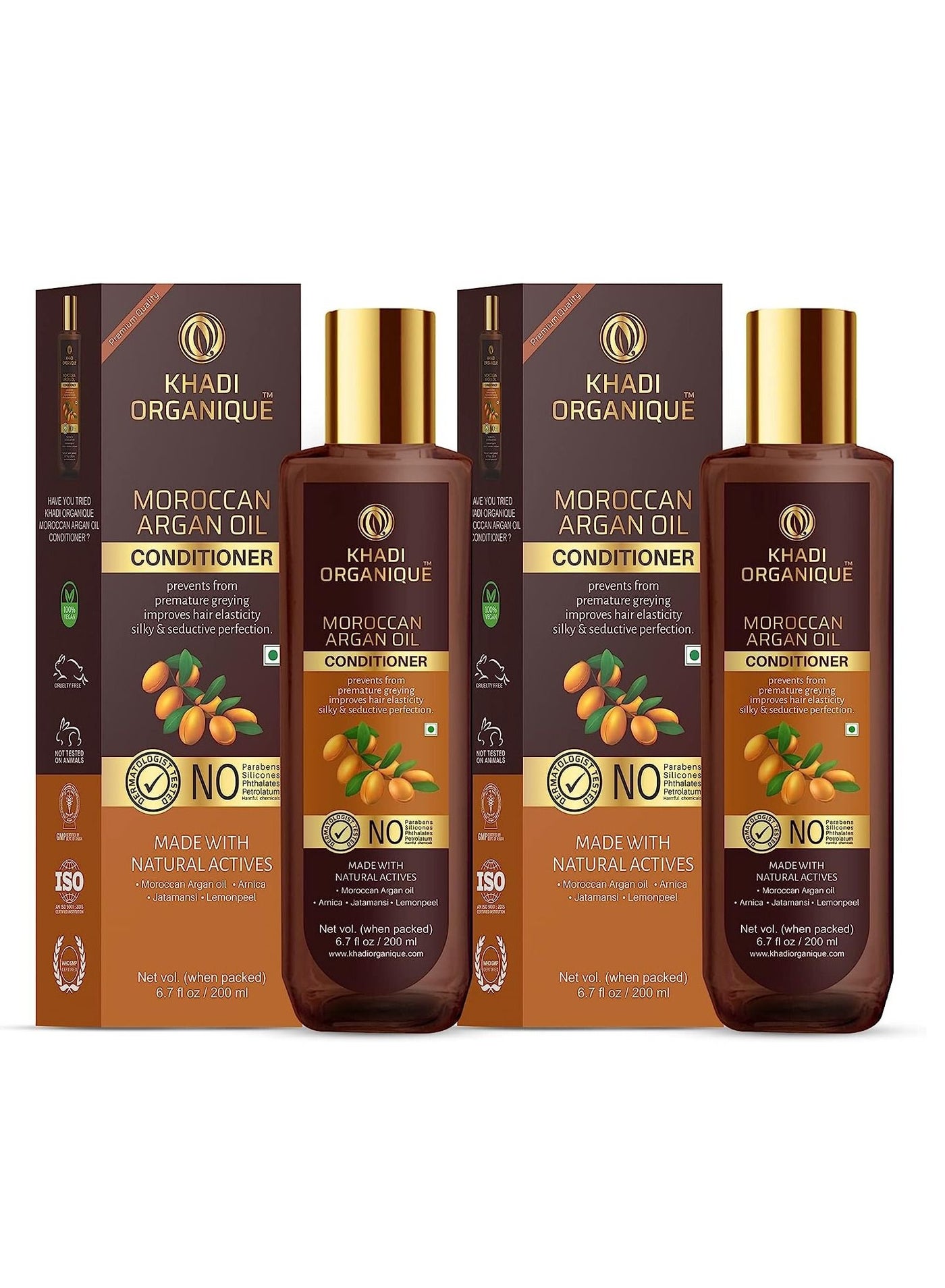 Khadi Organique Moroccan Argan Oil Hair Conditioner For Frizz Control & Extra Smooth and Shiny Hair (Pack of 2) 400 ml