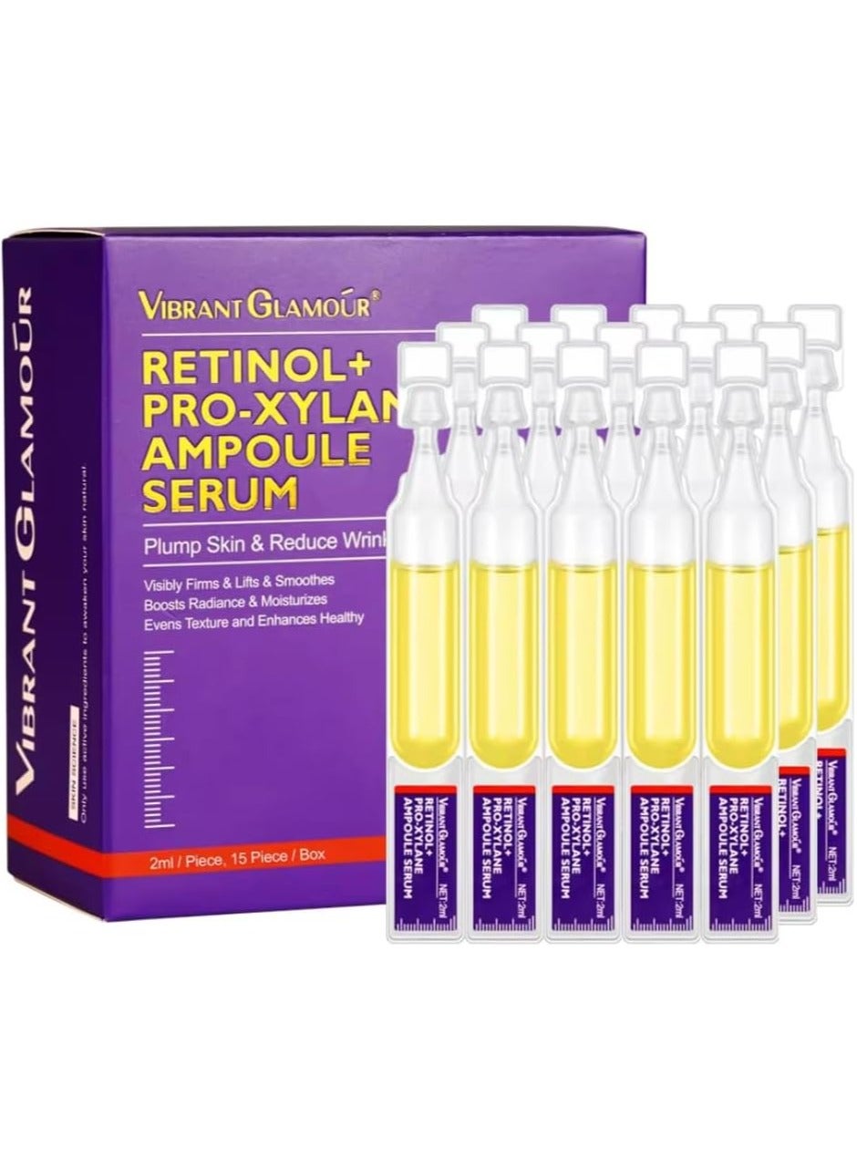 15Pcs Retinol + Pro-Xylane Ampoule Serum Anti aging Anti Wrinkle Firming Hydrating Moisturizing Soothing Repairing Fade Fine Lines Dark Spots Deep Care Retinol Essence
