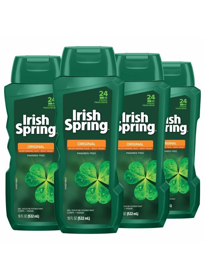 Irish Spring Original Body Wash for Men - 18 Fl Oz (Pack of 4)