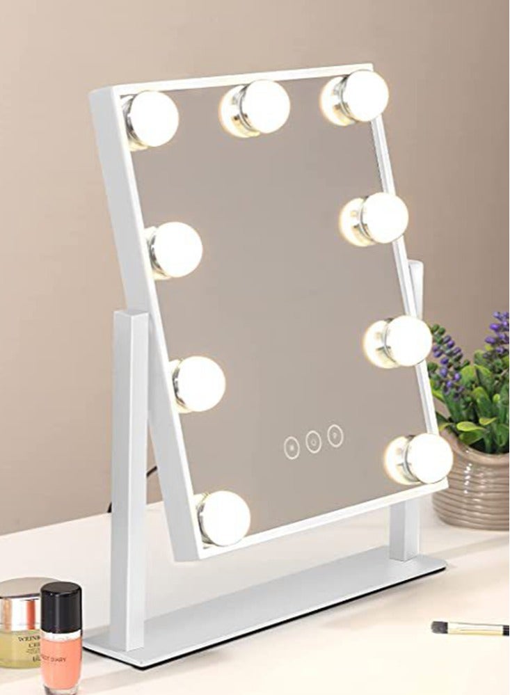 Lighted Makeup Mirror, Hollywood Cosmetic Mirror with 9 Dimmable LED Bulbs, Smart Touch Control, 3 Colors Dimmable Light, 360° Rotation for Ultimate Glam