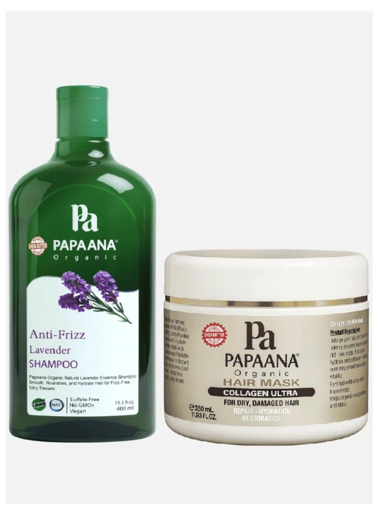 Anti-Frizz Lavender Shampoo 400 & Collagen Ultra Hair with Shea Butter 350ml