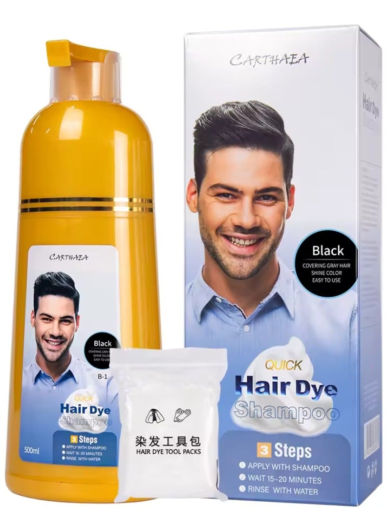 500ml Black Hair Dye Shampoo Grey and White Hair Coverage Hair Color Shampoo for Women and Men Long Lasting Deeply Nourishing and Anti Hair Fall Hair Color Shampoo Herbal Hair Dye Shampoo