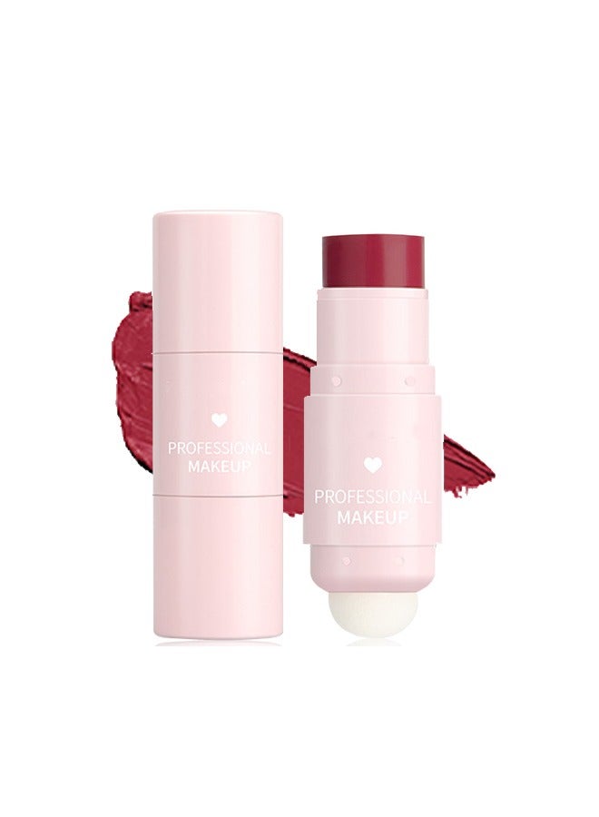 Creamy Texture Highlight Shadow Contouring Stick, Dual-ended Blush Stick With Sponge, Cream Contour Stick, 3-in-1 Cheek Blush & Lip Tint & Eyeshadow Moisturizing Lightweight Multi-Stick Blush(#104)