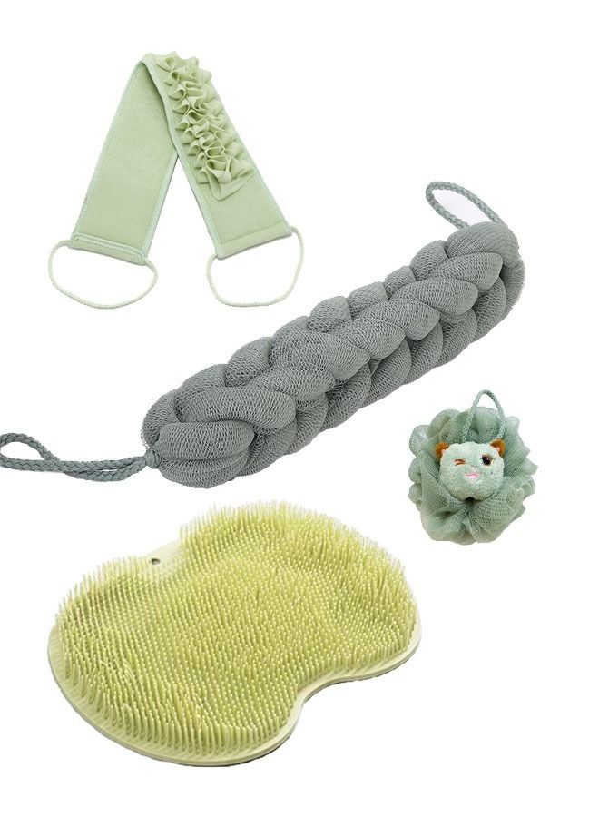 4 Piece Bath Sponge Loofah Ball, Massage Mat For Back Rubbing And Foot Rubbing, Back Rubbing Bath Towel, Bath Bar Scrubbing Artifact Bathing Supplies
