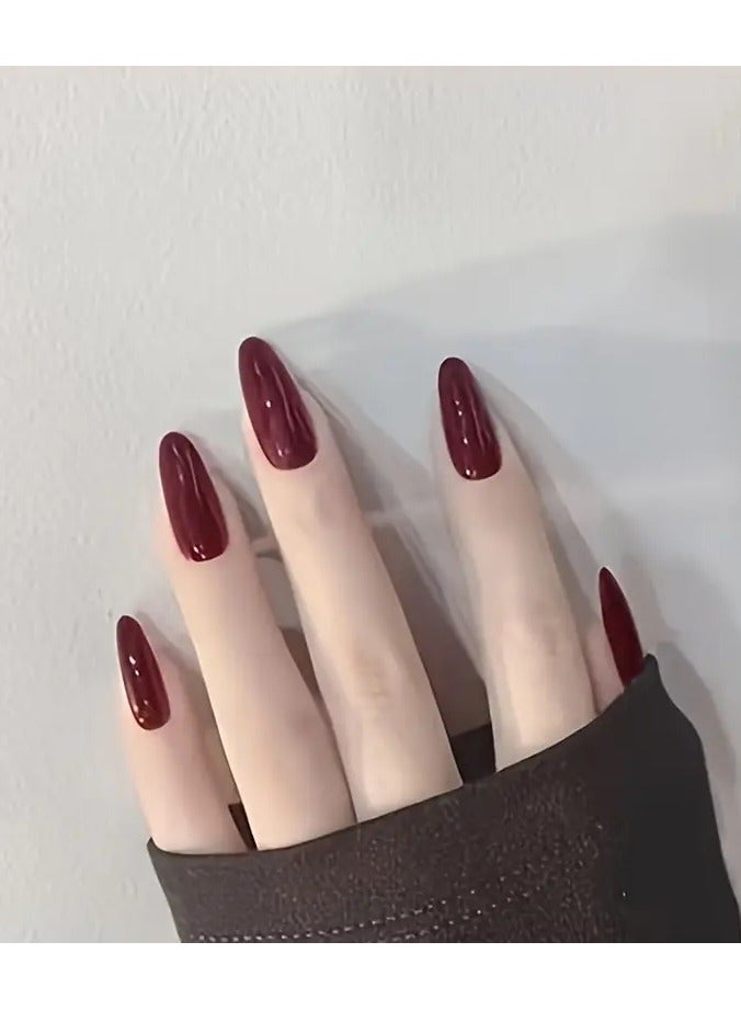 24pcs/set Solid Color Press On Nails, Multi Shape Fake Nails, Glossy Full Cover False Nails For Women And Girls