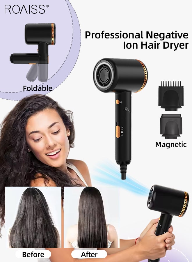 Professional Negative Ion Hair Dryer, Double Overheat Protection, Foldable Portable Quick-drying Hair Dryer with Magnetic Nozzle, Suitable for Business Trips Travel Family and Hair Salons
