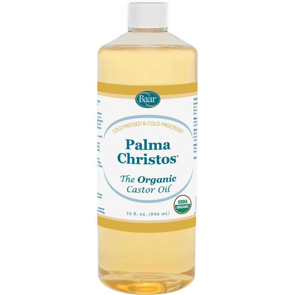 Baar Palma Christos Organic Castor Oil Products, Cold-Pressed, Hexane-Free, USDA Certified, for Skin, Hair, Massage & Castor Oil Packs, 32 oz