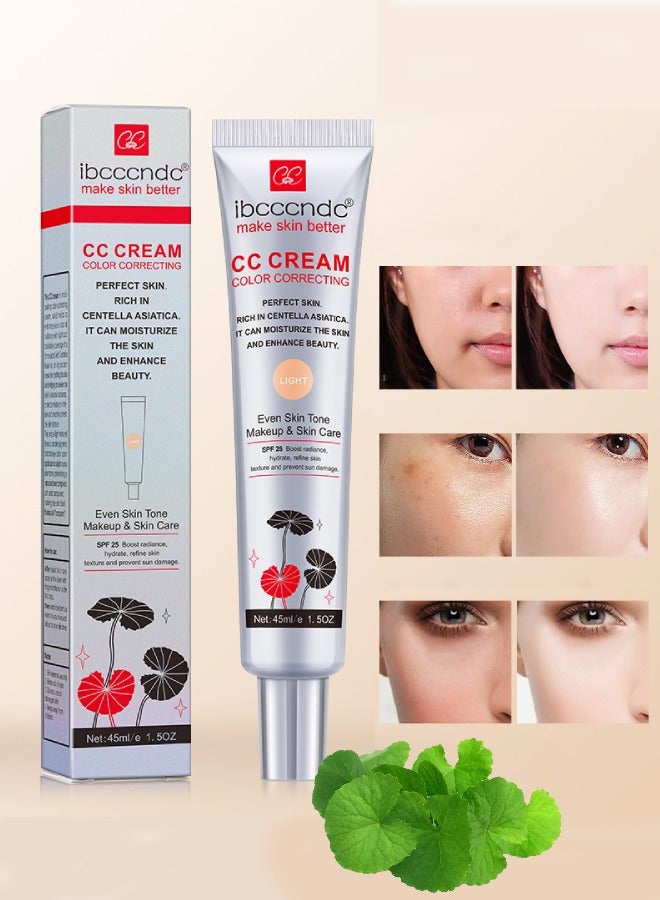 CC Cream Color Correcting Gel with Centella Asiatica Full Coverage Foundation Hydrating Cream and SPF 25 Sunscreen Even Skin Tone Moisturizing Hydrating Serum Light