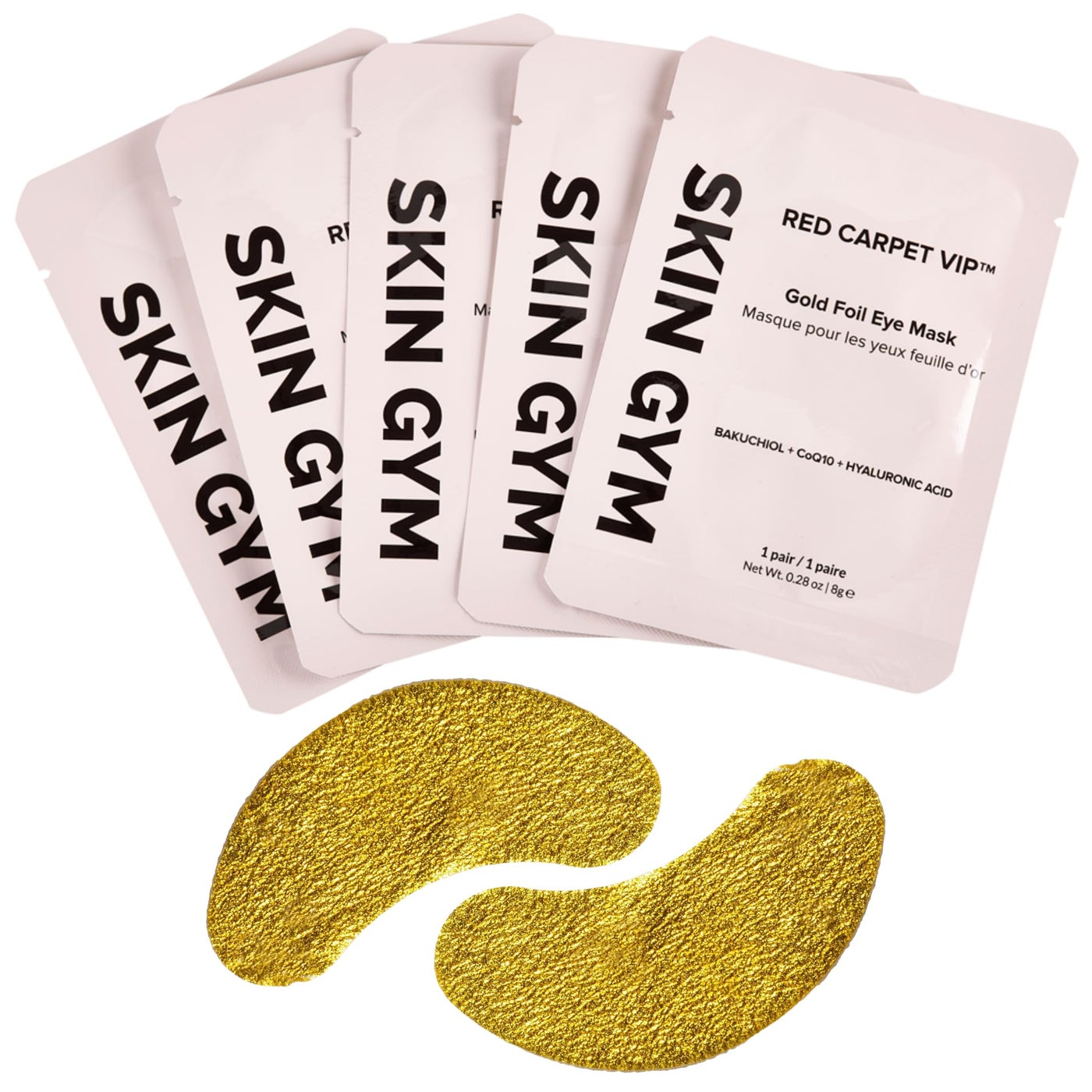 SKIN GYM Gold Foil Eye Mask 5 Pack, Hydrating and Brightening Under-Eye Treatment with Bakuchiol and Hyaluronic Acid