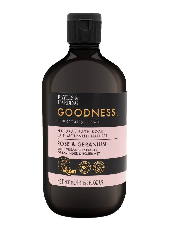 Goodness Rose and Geranium Bath Soak, 500ml | Luxurious Bathing Experience with Organic Extracts and Essential Oils | Nourishing and Relaxing | Refreshing Fragrance | Paraben Free | Vegan