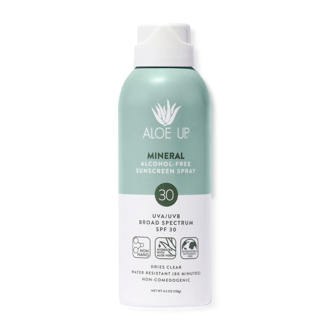 Aloe Up Continuous Mineral Sunscreen Spray SPF 30 - Alcohol-Free Broad Spectrum UVA/UVB Sunscreen Protector for Face and Body - With Gen2 Zinc Oxide and Aloe Vera - Dries Clear - Reef Safe - 4.5 Oz