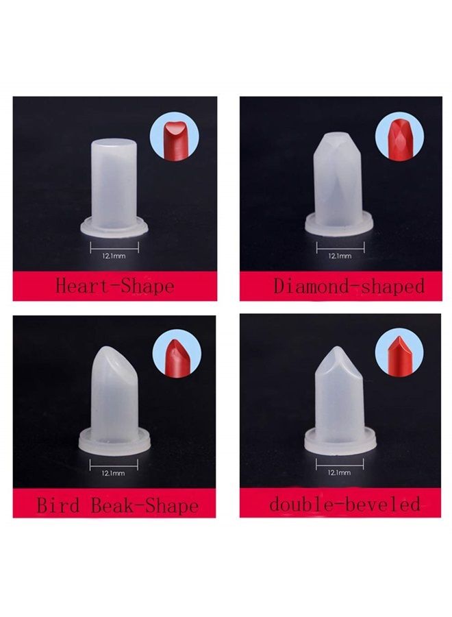 4 Holes Simple Design DIY Makeup Cosmetics Lipstick Mould Silicone Mold Making Tool Set with Lipstick demoulder(Bird Beak-Shape + Heart-Shape + Diamond-Shaped + Double-Beveled)