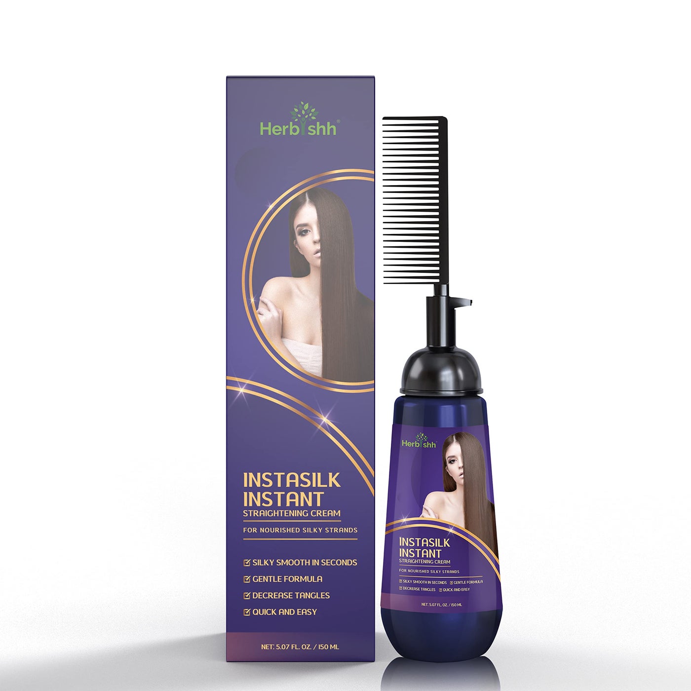 Herbishh Instant Hair Straightener Cream with Applicator Comb Brush â€“ Straightening in Seconds â€“ Smooths Curls, Tangles & Frizz â€“ Completely Straight Hair Treatment â€“ Gentle Ingredients â€“ 150 ml