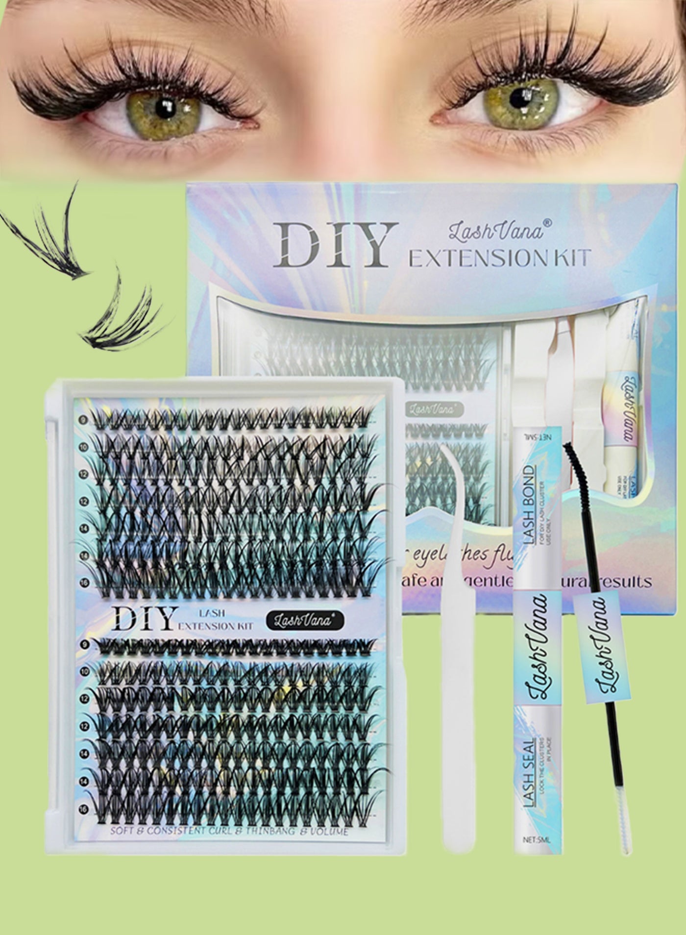 280Pcs 30D 40D Lash Clusters Lash Extension Kit with Bond and Seal Glue Remover and Tweezer DIY Clusters Lashes D Curl Individual Lash Cluster 9-16mm Mixed False Eyelash