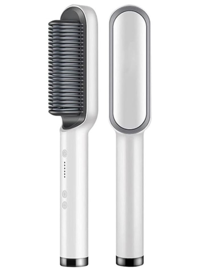 New Negative Ion Hair Straightener Styling Comb With 5 Temp, 2 In 1 Hair Straightener Brush And Curler, Portable Electric Straightening Comb Heated Hair Brush 10s Fast Heating Anti-Scald
